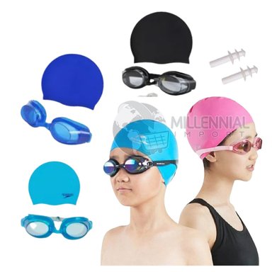 KIT NATACIÓN NIÑO LENTES CON TAPONES Y ESTUCHE + GORRO LICRA