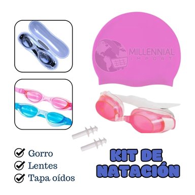 KIT NATACIÓN NIÑA LENTES CON ESTUCHE GORRO LICRA Y TAPA OIDOS