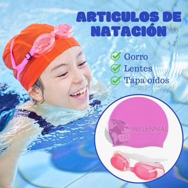 ARTICULOS DE NATACIÓN NIÑA LENTES UV PROTECCIÓN + GORRO LICRA