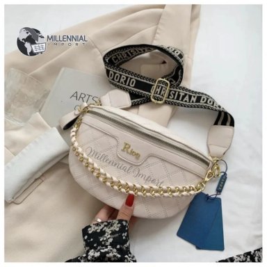 BOLSO CANGURO BLANCO DE DAMA CON DOBLE CORREA PRÁCTICO SOFISTICADO