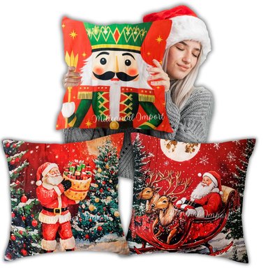FUNDAS NAVIDEÑAS PACK X3 PARA COJINES 45X45 CM LAVABLES Y RESISTENTES