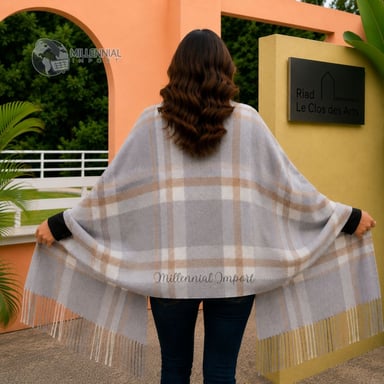 MAXI BUFANDA CHALINA SUAVE UNISEX 185CM X 72CM DISEÑO A CUADROS GRIS - 8
