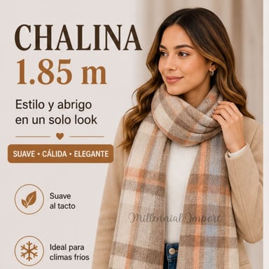 PASHMINA CHALINA ABRIGO INVIERNO MODELO MAXI BUFANDA 185CM X 72CM BEIGE - 2