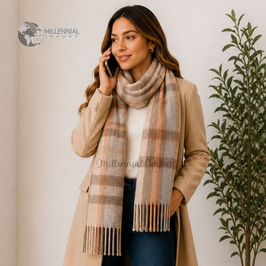PASHMINA CHALINA ABRIGO INVIERNO MODELO MAXI BUFANDA 185CM X 72CM BEIGE - 4