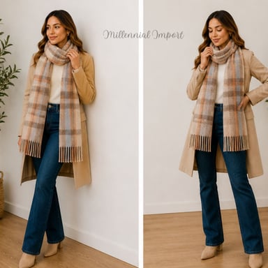 PASHMINA CHALINA ABRIGO INVIERNO MODELO MAXI BUFANDA 185CM X 72CM BEIGE - 7