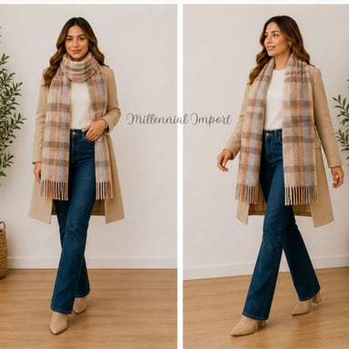 PASHMINA CHALINA ABRIGO INVIERNO MODELO MAXI BUFANDA 185CM X 72CM BEIGE - 8