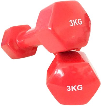 PESAS ALPHA GYM 3KG VINIL GIMNASIO MANCUERNAS ANTIDESLIZANTES FITNESS ROJO