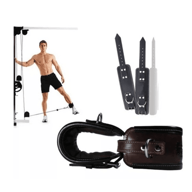 TOBILLERAS ALPHA GYM CUERO NEGRO POLEA CORREA GIMNASIO DE