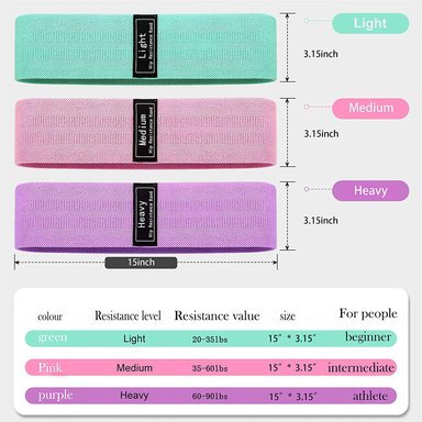 SET 3 BANDAS BASICO ELASTICAS CERRADAS PIERNAS Y GLUTEOS MULTICOLOR