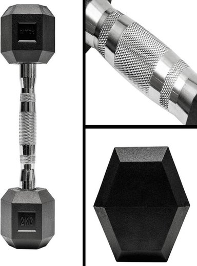 PAR MANCUERNAS ALPHA GYM HEXAGONALES ACERO Y CAUCHO PESAS PROFESIONALES ALTO TRANSITO 5 KG - 3