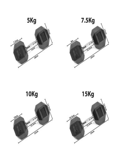 PAR MANCUERNAS ALPHA GYM HEXAGONALES ACERO Y CAUCHO PESAS PROFESIONALES ALTO TRANSITO 5 KG - 4