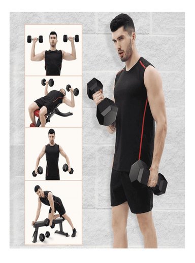 PAR MANCUERNAS ALPHA GYM HEXAGONALES ACERO Y CAUCHO PESAS PROFESIONALES ALTO TRANSITO 25 KG - 5