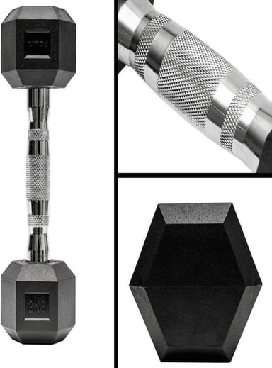 PAR MANCUERNAS ALPHA GYM HEXAGONALES ACERO Y CAUCHO PESAS PROFESIONALES ALTO TRANSITO 30 KG - 3