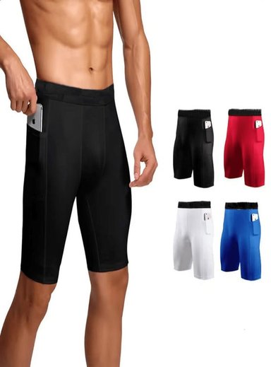 SHORT DE ALTA COMPRESIÓN PORTA CELULAR LICRA DE ENTRENAMIENTO WORKOUT NEGRO