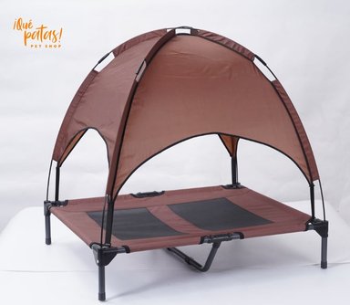 CAMA PERROS ELEVADA CON TOLDO COLOR MARRÓN QUE PATAS PET SHOP