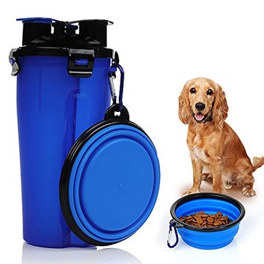 BOTELLA PERRO 2 EN 1 PLATO PLEGABLE MASCOTA AZUL
