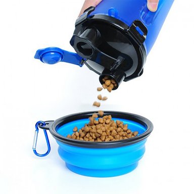 BOTELLA PERRO 2 EN 1 PLATO PLEGABLE MASCOTA AZUL - 2