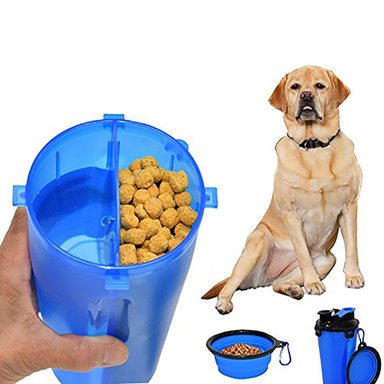 BOTELLA PERRO 2 EN 1 PLATO PLEGABLE MASCOTA AZUL - 3