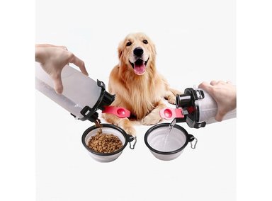 BOTELLA PERRO 2 EN 1 PLATO PLEGABLE MASCOTA BLANCO TRANSLUCIDO