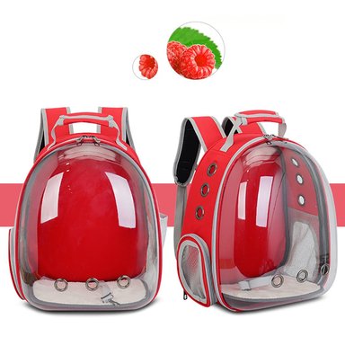 MOCHILA PERROS QUE PATAS PET SHOP ESPACIAL TRANSPARENTE ROJO