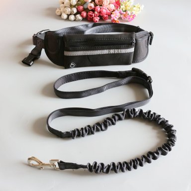 CORREA PERROS QUE PATAS PET SHOP CON BOLSO NEGRO