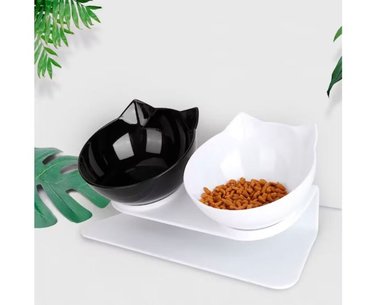 COMEDERO GATO BOWL DOBLE COLOR NEGRO QUE PATAS PET SHOP