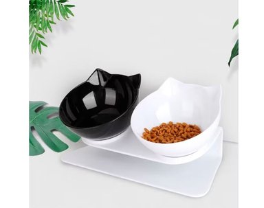 COMEDERO GATO BOWL DOBLE COLOR BLANCO QUE PATAS PET SHOP
