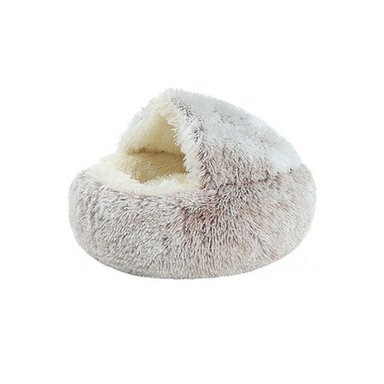 CAMA FELPA PERROS Y GATOS DONUT CUEVA MARRÓN QUE PATAS PET SHOP
