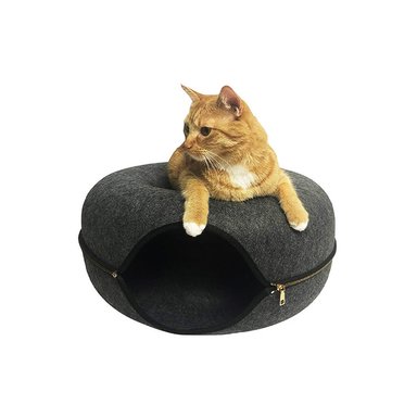 CAMA TUNEL DE FIELTRO PARA GATO GRIS OSCURO