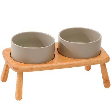 COMEDERO CERÁMICA ELEVADO GRIS QUE PATAS PET SHOP