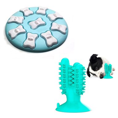 ROMPECABEZAS CELESTE + JUGUETE MORDEDOR TURQUESA