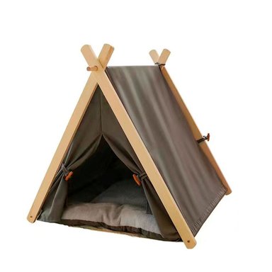 TIENDA DE CAMPAÑA DE MADERA PARA MASCOTAS GRIS