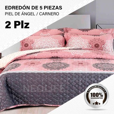 EDREDÓN PERU PELUCHES 2 PLAZAS ROSADO ESTAMPADOS INVIERNO 5 PIEZAS PREMIUM CONFORT SUPERIOR