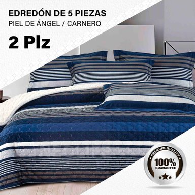 EDREDÓN PERU PELUCHES 2 PLAZAS ALGODÓN AZUL ESTAMPADOS INVIERNO 5 PIEZAS PREMIUM CONFORT SUPERIOR