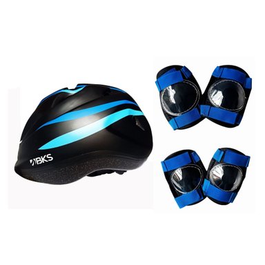 KIT CICLISMO BKS AZUL MARINO PROTECCIÓN NIÑO CASCO RODILLERA CODERA TALLA S