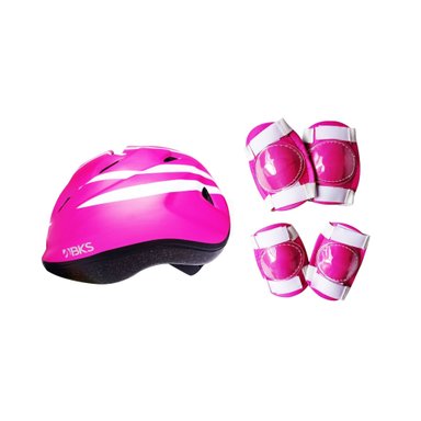 KIT CICLISMO BKS ROSADO PROTECCIÓN NIÑA CASCO RODILLERA CODERA TALLA S