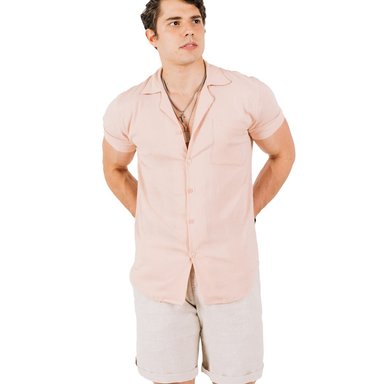 CAMISA HOMBRE TROPIKL LINEN SIGNATURE PLAYERA HAWAIANA PALE ROSE SLIM FIT