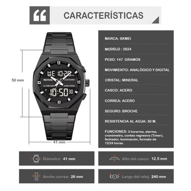 RELOJ SKMEI OCTANE HOMBRE ANA-DIGI CASUAL 3 TIEMPOS MULTIFUNCIÓN 2624 - 8