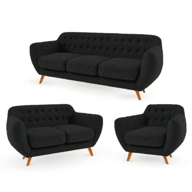 JUEGO DE SALA VINTAGE 3 2 1 ANTUANE NEGRO