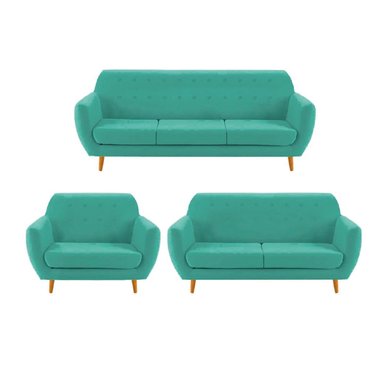 JUEGO DE SALA VINTAGE 3 2 1 XAVIERA TURQUESA