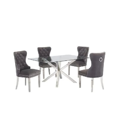 JUEGO COMEDOR ALTO HOGAR LUXURY 4 SILLAS GRIS ACERO
