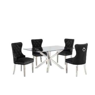 JUEGO COMEDOR ALTO HOGAR LUXURY 4 SILLAS NEGRO ACERO
