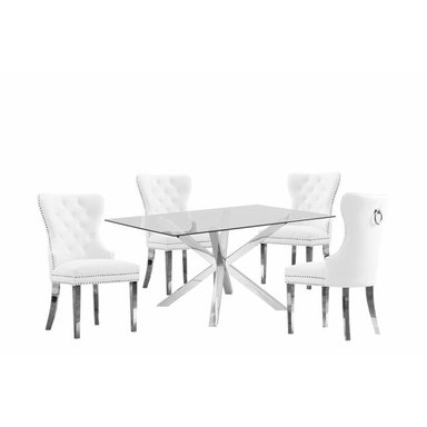 JUEGO COMEDOR ALTO HOGAR LUXURY 4 SILLAS BLANCO ACERO