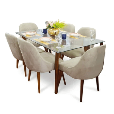JUEGO COMEDOR ALTO HOGAR 6 SILLAS BEIGE ALMERA