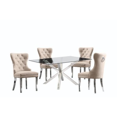 JUEGO COMEDOR ALTO HOGAR LUXURY 4 SILLAS BEIGE ACERO