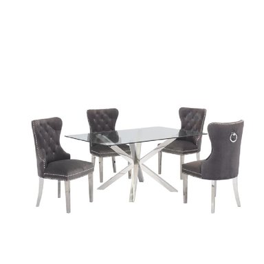 JUEGO COMEDOR ALTO HOGAR LUXURY 4 SILLAS GRIS ACERO