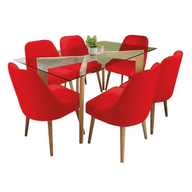 JUEGO COMEDOR ALTO HOGAR 6 SILLAS ROJO JACY