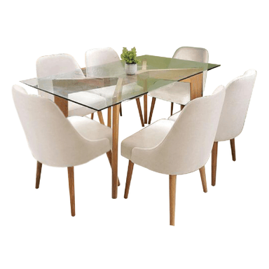 JUEGO COMEDOR ALTO HOGAR 6 SILLAS BEIGE JACY