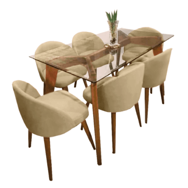 JUEGO COMEDOR ALTO HOGAR 6 SILLAS BEIGE MAYA