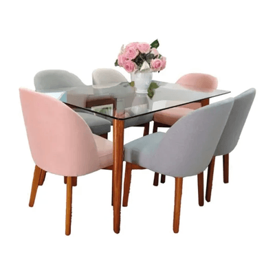 JUEGO COMEDOR ALTO HOGAR 6 SILLAS GRIS OLI ROSADO